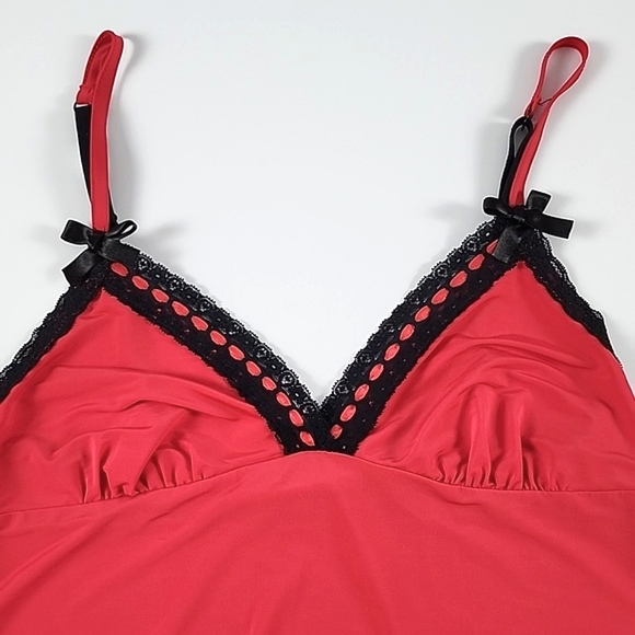 La Senza Red Slip Dress Black Lace Trim Semi Sheer Size Small - Picture 6 of 12